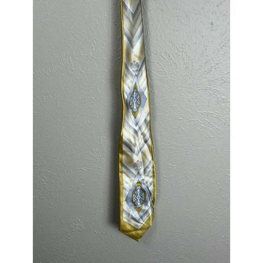 Salvatore Pellegrino Tie Silk Handmade Shiny Gold Silver Long Necktie Italian